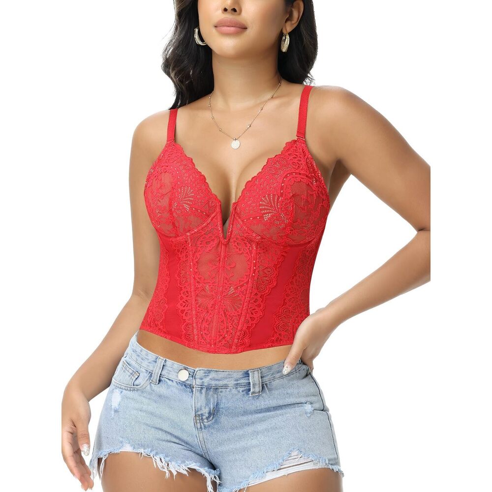 3721 Bustier Corset Tops Going Out Party Club Date Night Sexy Lace V Neck